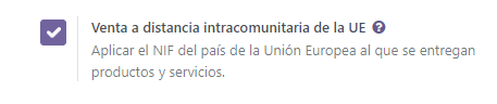 Función de venta a distancia intracomunitaria de la UE en la configuración de contabilidad de Odoo