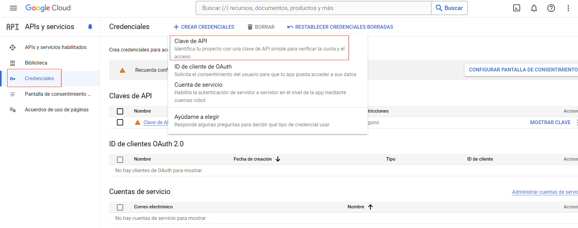 API y servicios de google cloud