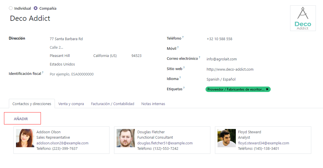 Añade una direccion al formulario de contacto
