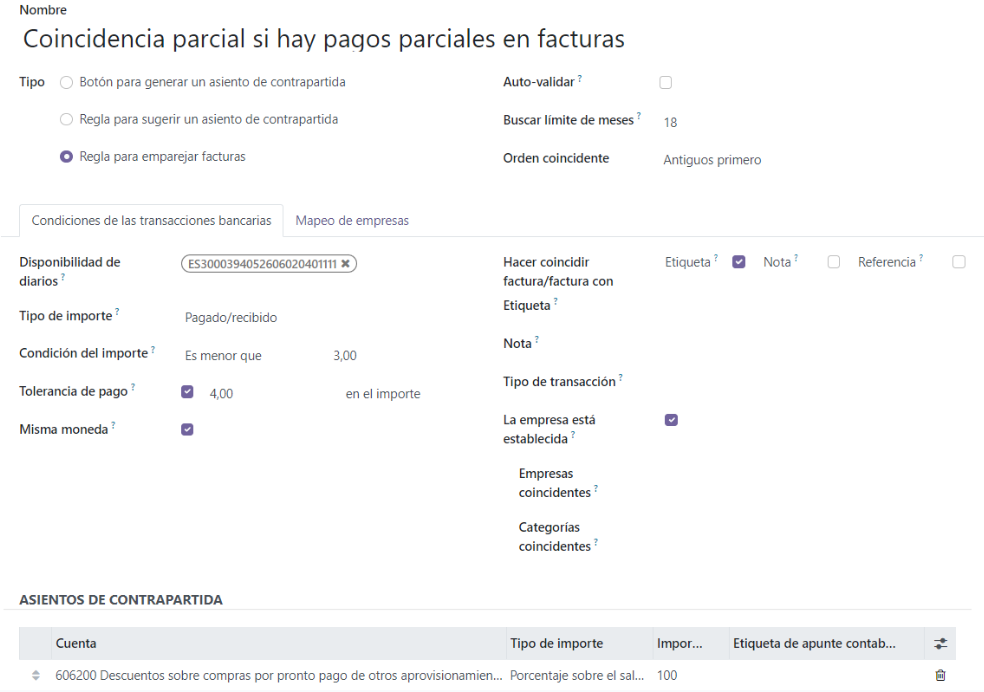 Configura las reglas de conciliación