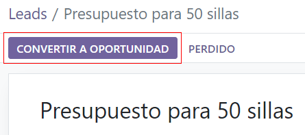 Create opportunity button on a lead record.