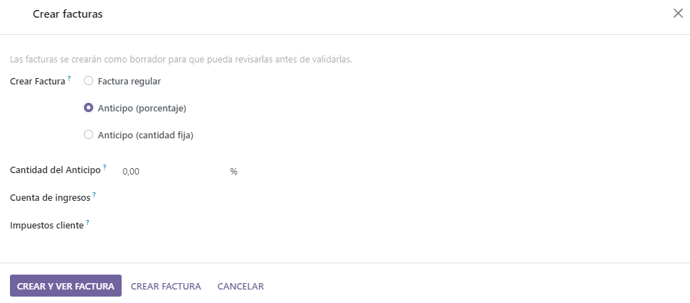 Pop up que aparece al crear facturas en Odoo