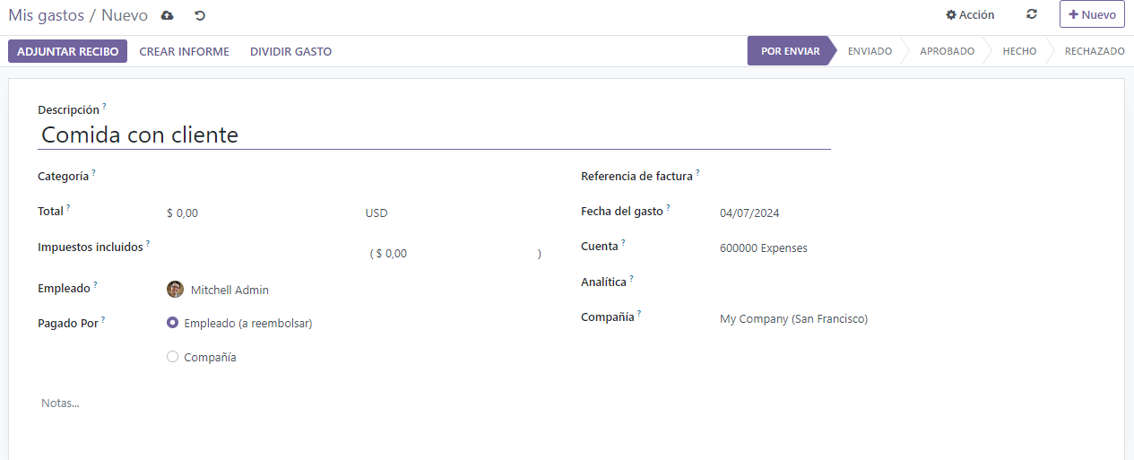 Ficha de gasto en Odoo