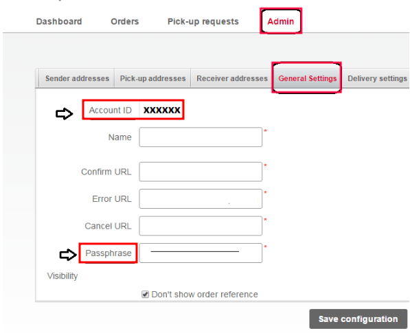 In the *Admin* tab, show the Account ID and Passphrase.