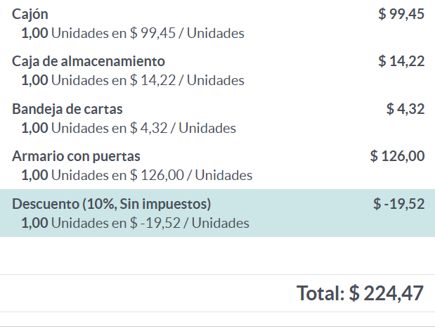 View of the discount offered in the payment summary