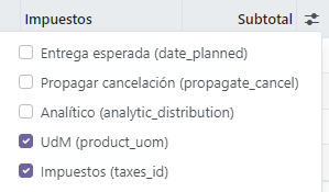Añadir la distribucion analitica al despegable de la compra