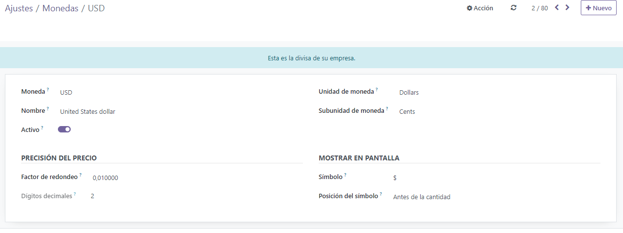 Detalles de una moneda principal