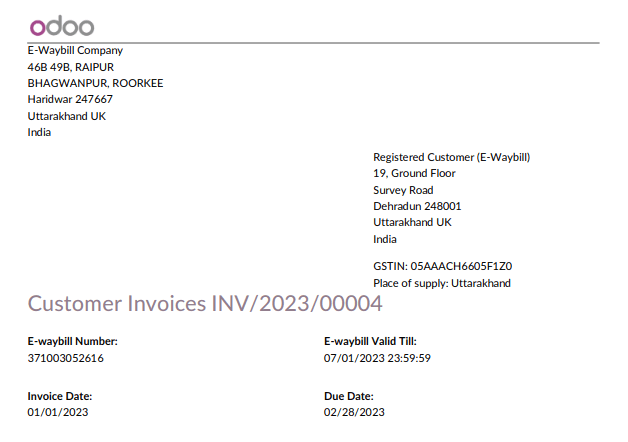 E-way bill acknowledgment number and date