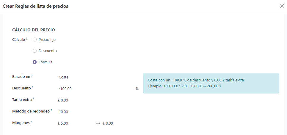 Ejemplo de formular un coste de mercado