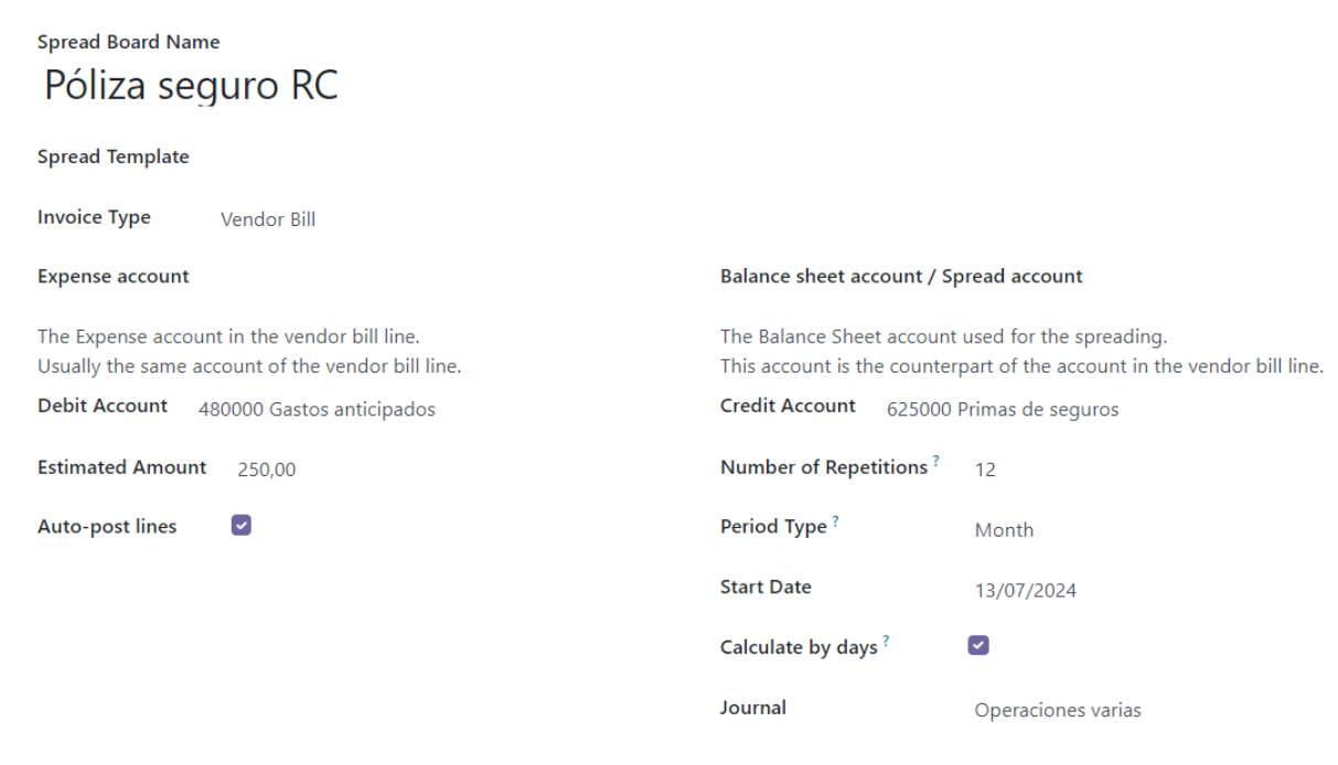 Configuración de spread cost en Odoo Contabilidad