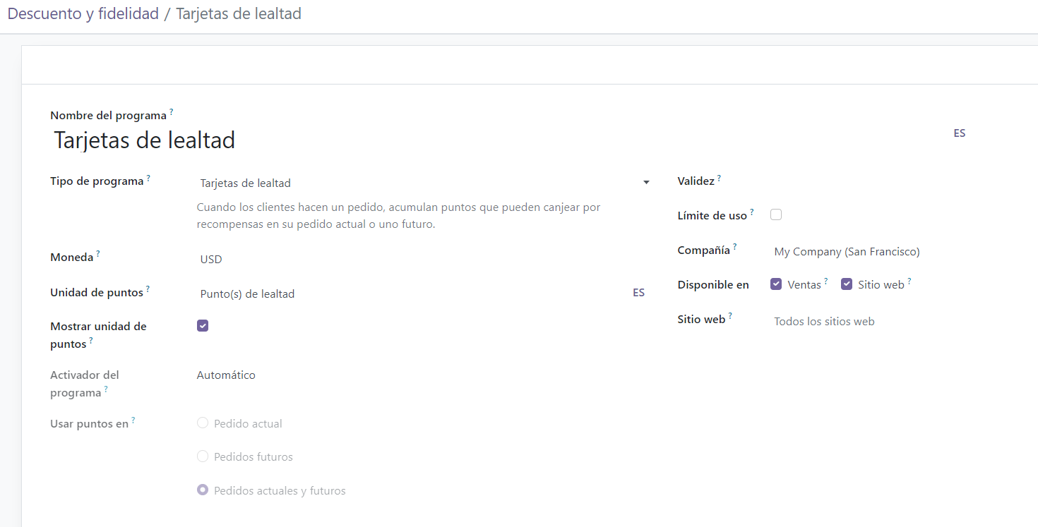 Formulario de tarjeta de lealtad
