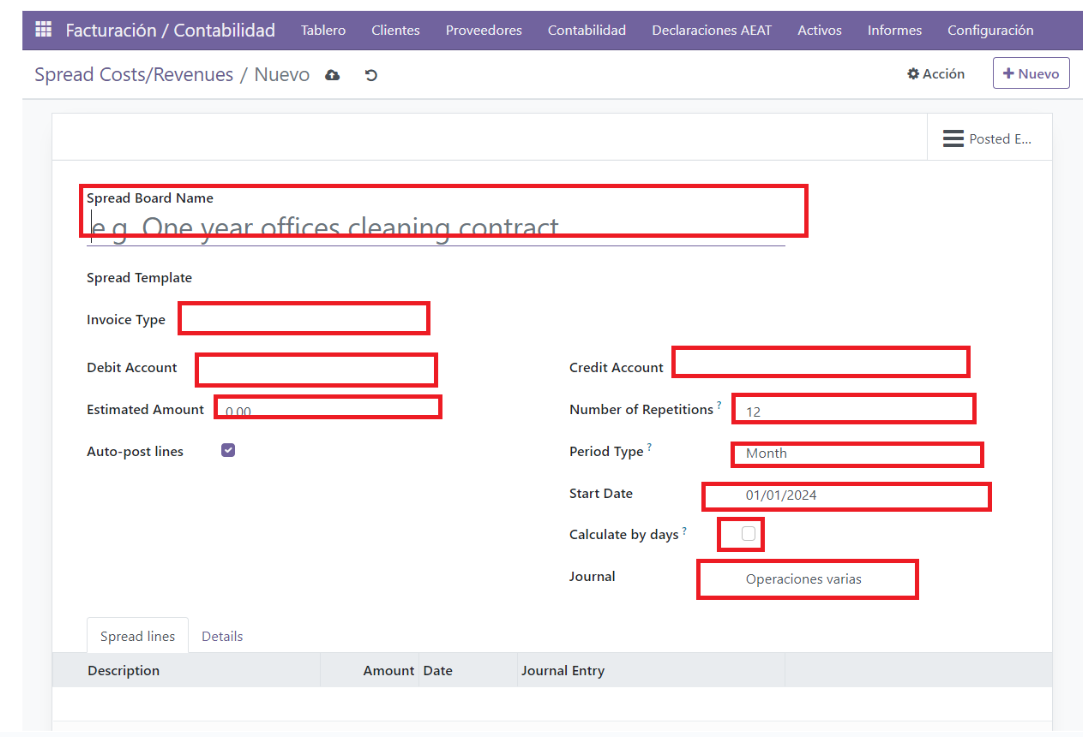 Configuración de spread cost en Odoo Contabilidad