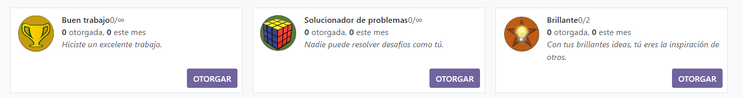 Vista de la pagina de insignias en Odoo