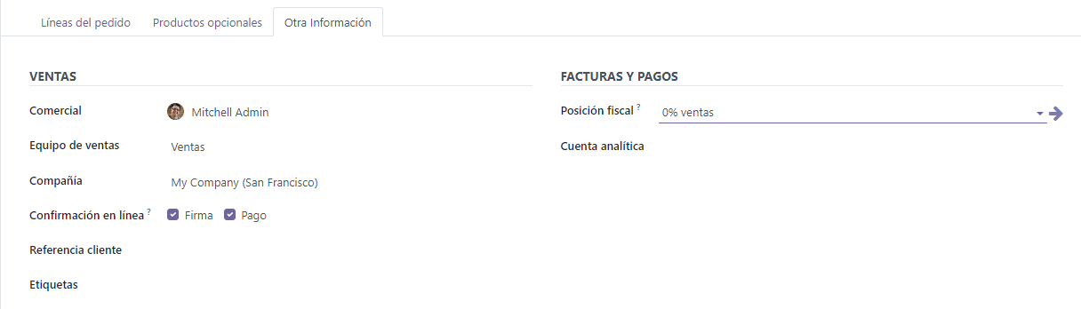 Selection of a fiscal position on a sales order, invoice, or bill