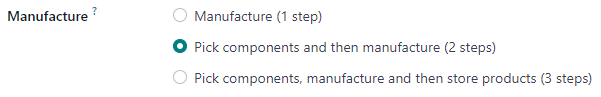 The Manufacture radio input field on a warehouse configuration page.