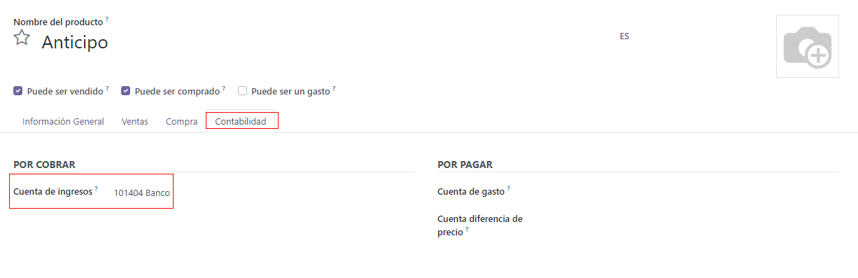 Como modificar la cuenta de ingresos en la ficha de contabilidad