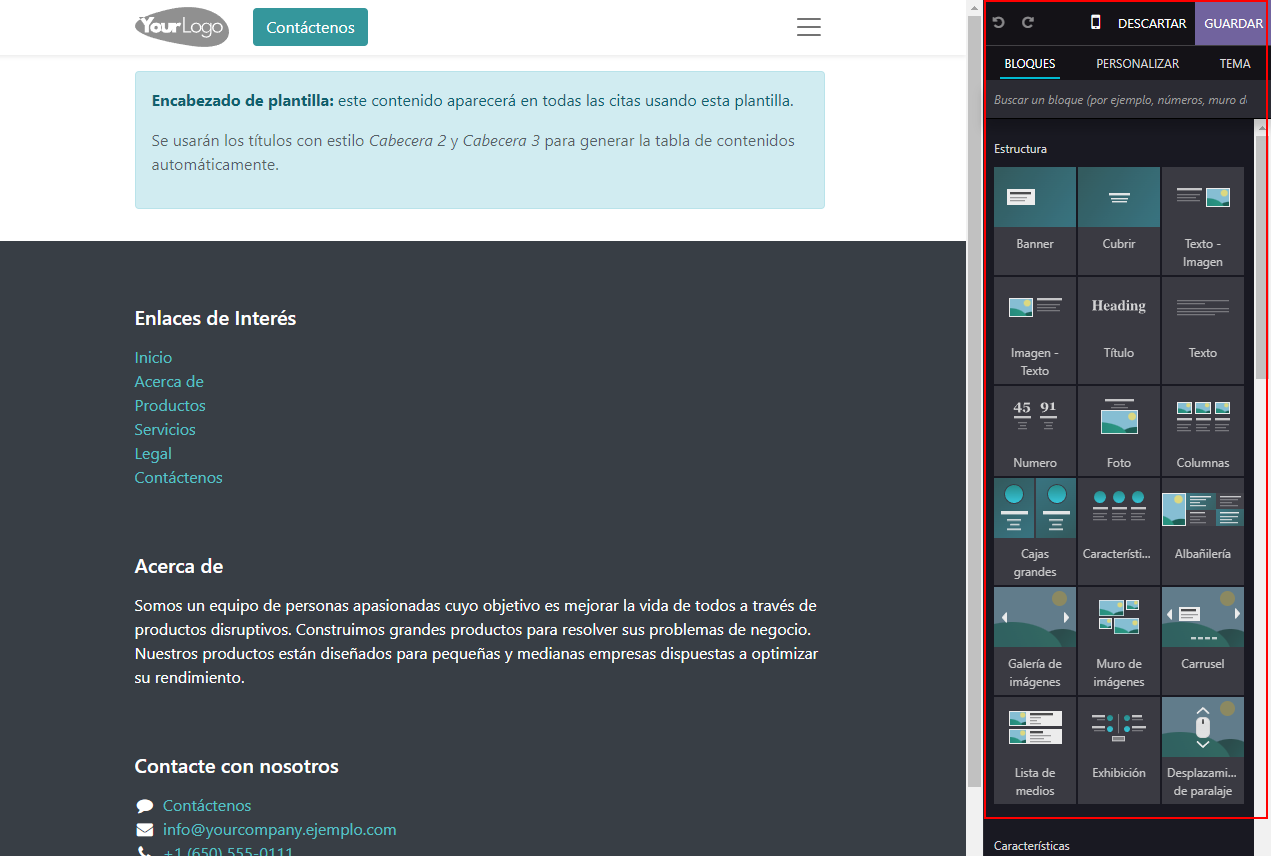 Bloque de diseño de plantillas modulo web