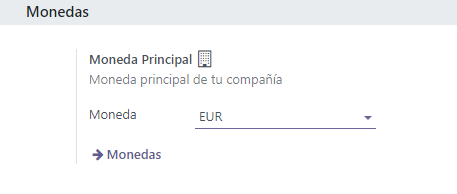 Configurar moneda principal en los ajustes de Odoo