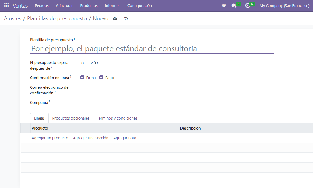 Crear un nuevo presupuesto