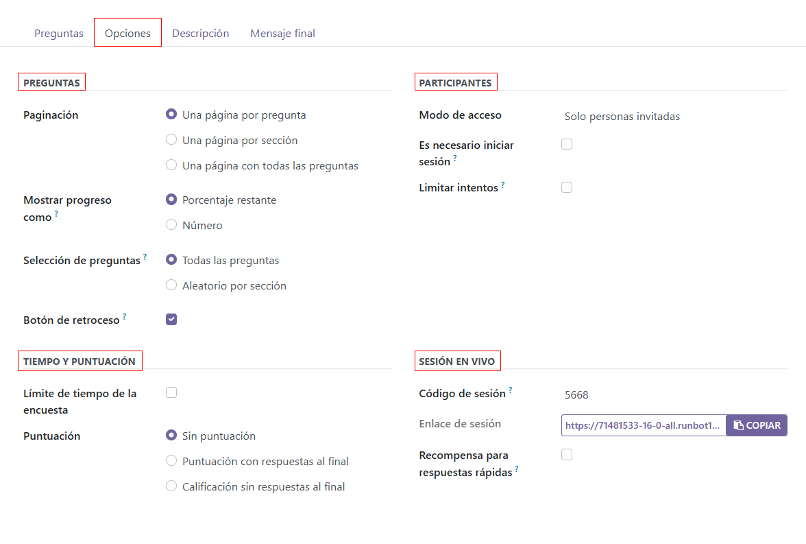 Various options to configure for the interview form.