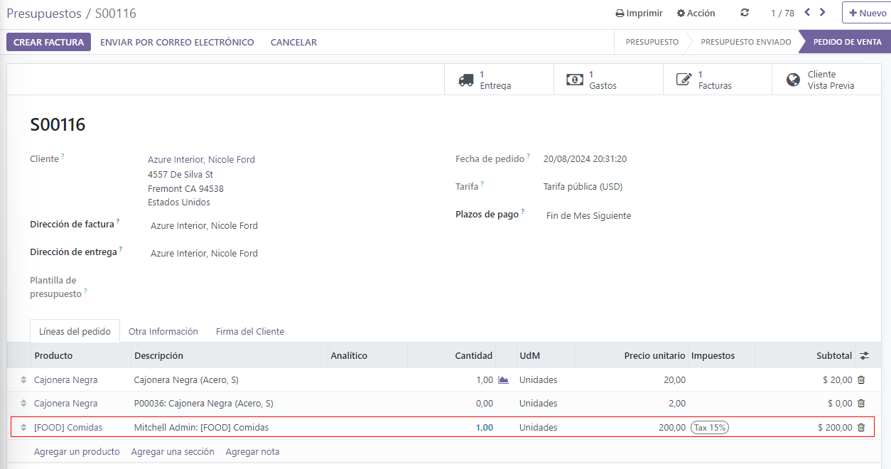 See the expenses listed on the sales order after clicking into it.