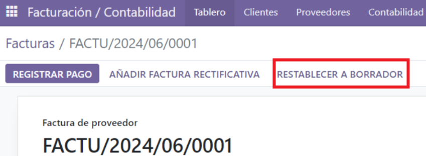 Reestablece a borrador una factura