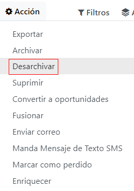 Boton de accion para restaurar varios leads a la vez