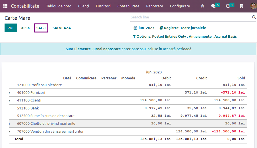 Click on the 'SAF-T' button to export the D.406 XML declaration.