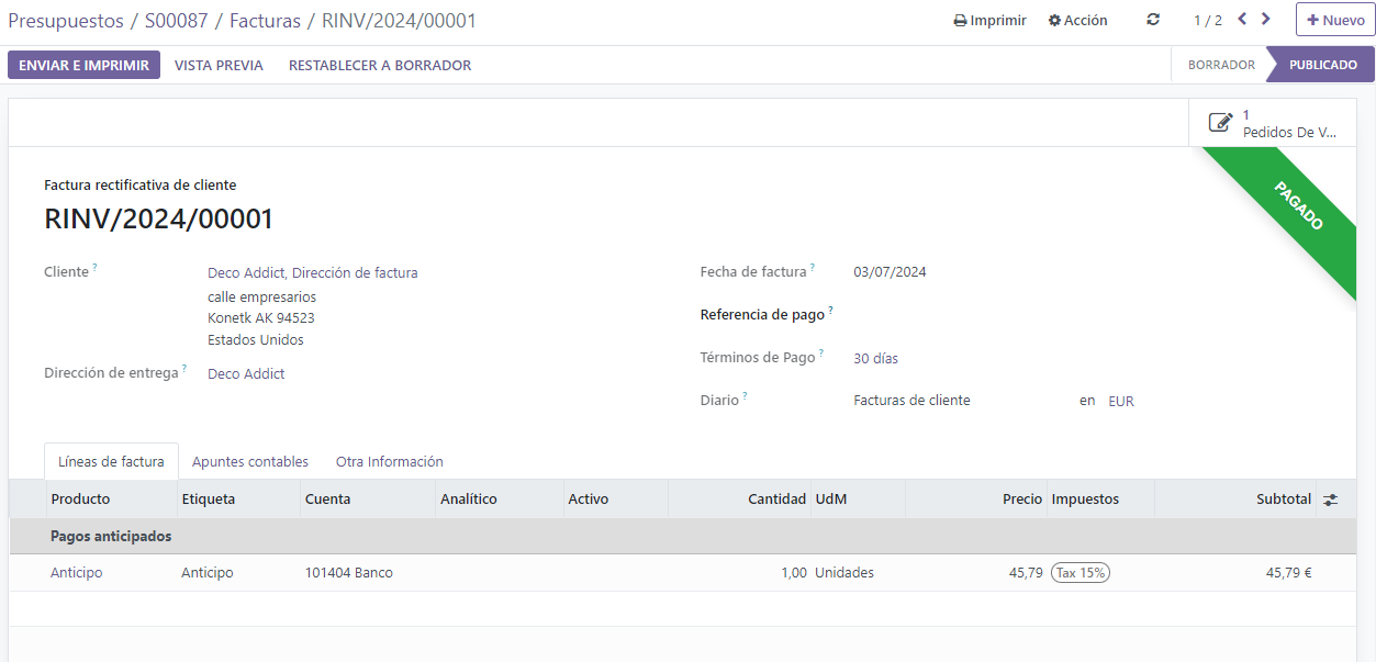 Banner de pagado en el segundo anticipo