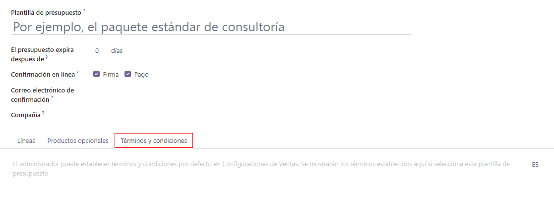 Pestaña de terminos y condiciones