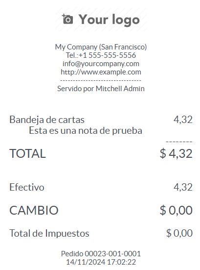 Customer receipt with notes from an SO and from the customer note feature