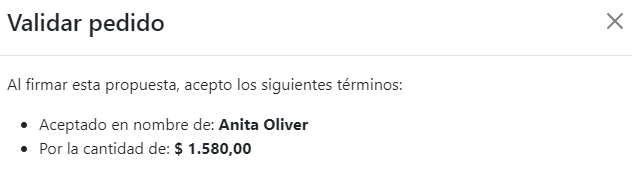 Pop-up de validacion de Pedido