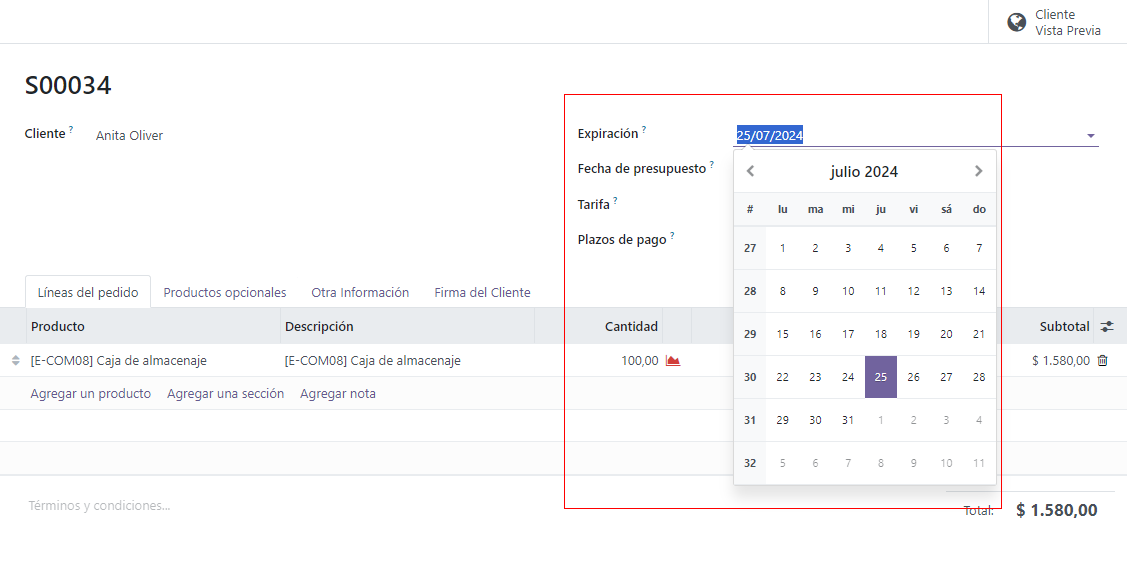Campo de expiracion de presupuesto