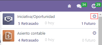 Menú desplegable de actividad con foco en dónde abrir la vista de actividad para CRM.