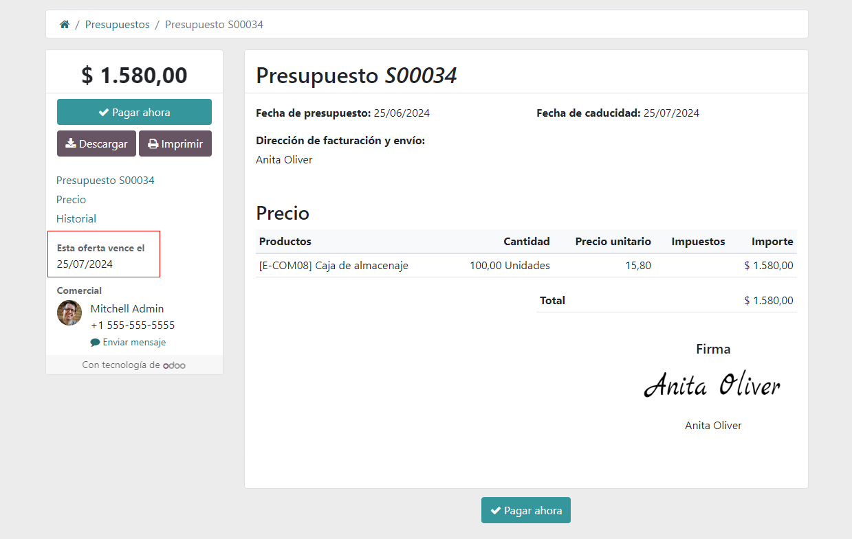 Como los clientes ven el vencimiento de presupuesto