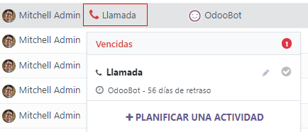 Vista Lista del pipeline de CRM y opción de programar una actividad.