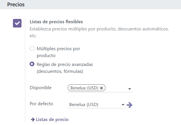 Activar las listas de precio en los ajustes generales del PdV