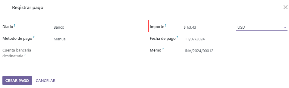 Cambie la moneda en el momento de registrar el pago