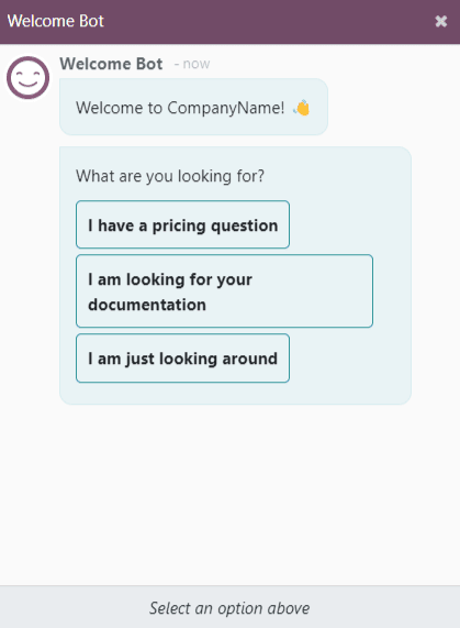 Vista de la ventana de chat con un ticket del servicio de asistencia creado mediante la aplicación Chat en vivo de Odoo.