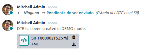 Notas que se agregan al chatter al crear una guía de envío.