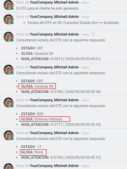 Estados de los datos de las facturas electrónicas.