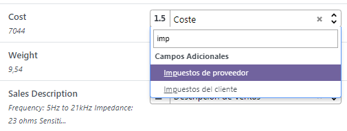 Menú desplegable expandido en la pantalla de importación inicial en Odoo.