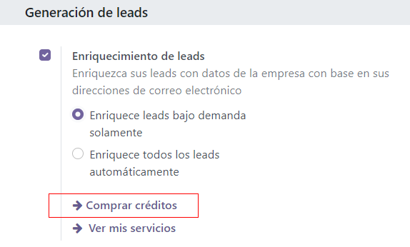 Comprar créditos de los ajustes de enriquecimiento de leads.