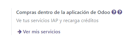 Compre créditos en los ajustes de compras dentro de la aplicación de Odoo.