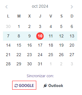 Haga clic en el botón de sincronización con Google para sincronizar su calendario de Google con Odoo.