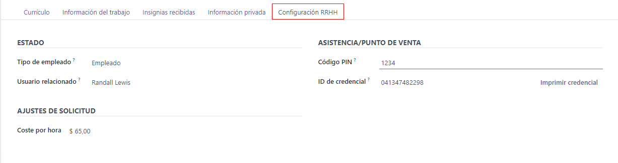 Escriba toda la información del empleado que se le solicita en la pestaña Ajustes de RR. HH.