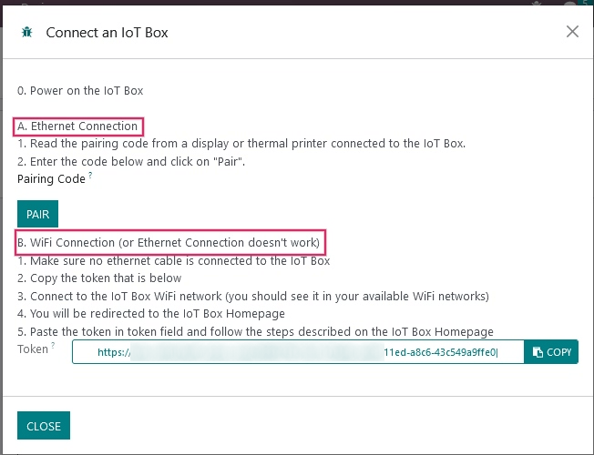 Pasos de conexión mediante ethernet o WiFi.