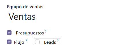 Menú de leads en la aplicación CRM.