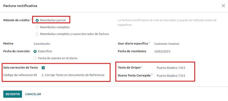 Nota de crédito en proceso de corregir el texto del documento.