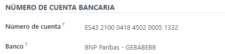 Columna de número de cuenta bancaria en el diario de banco